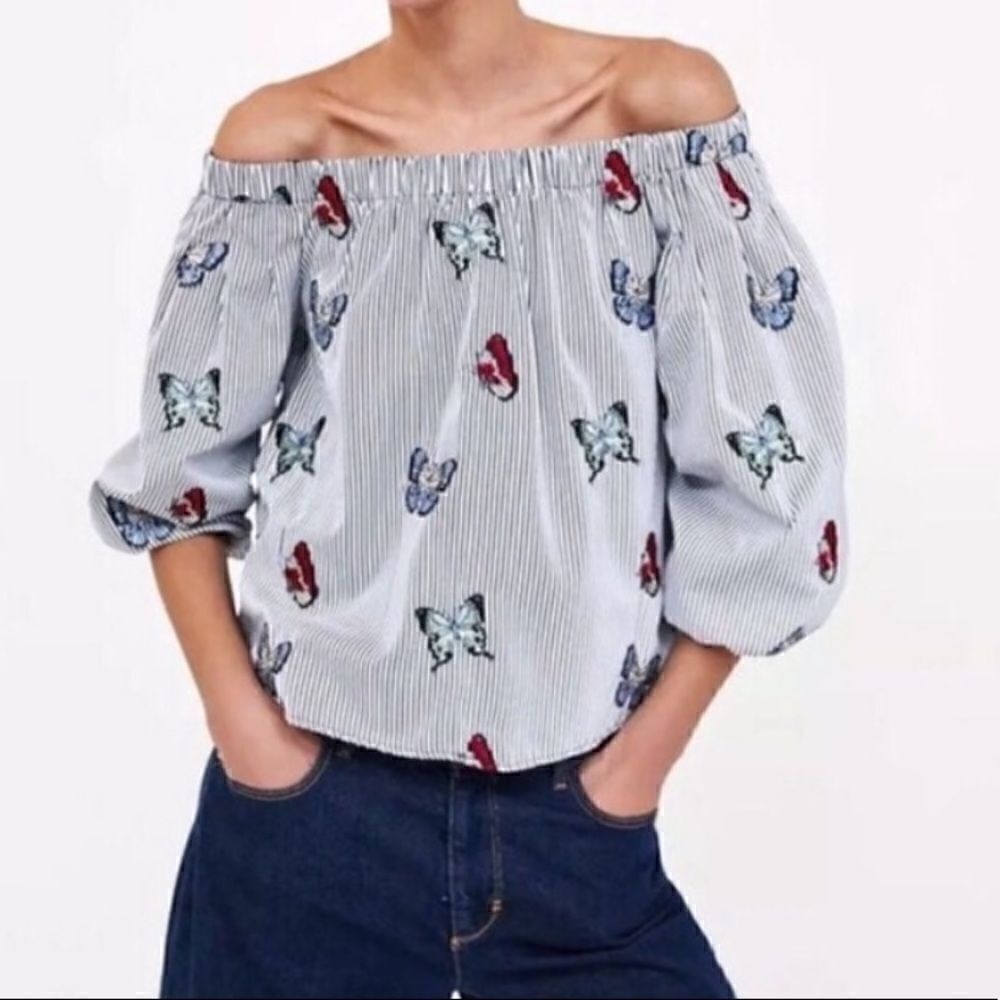 Zara Embroidered Butterfly Off The Shoulder